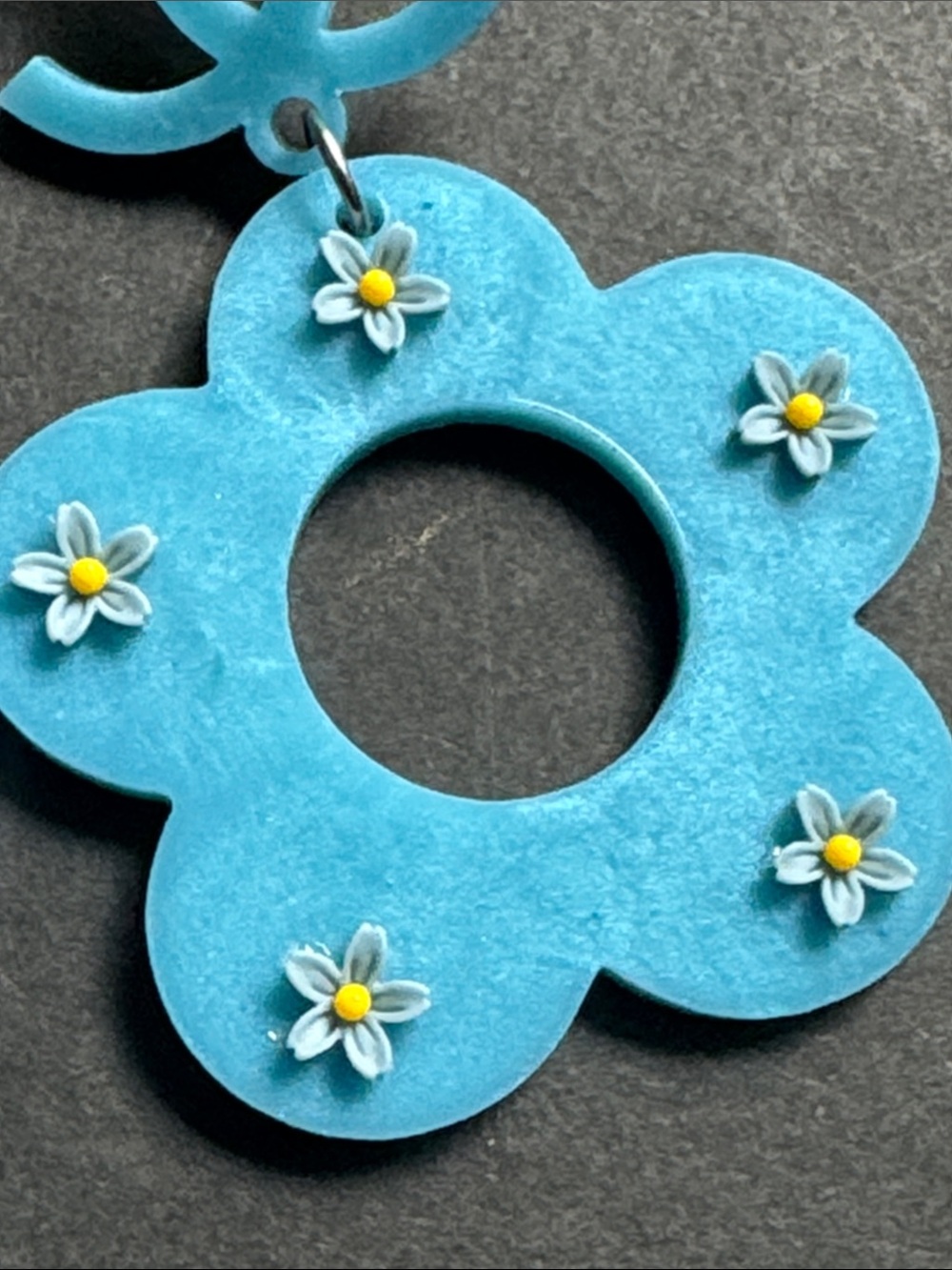 Blue CC Fashion Dangle Floral Earrings - Picture 10 of 14